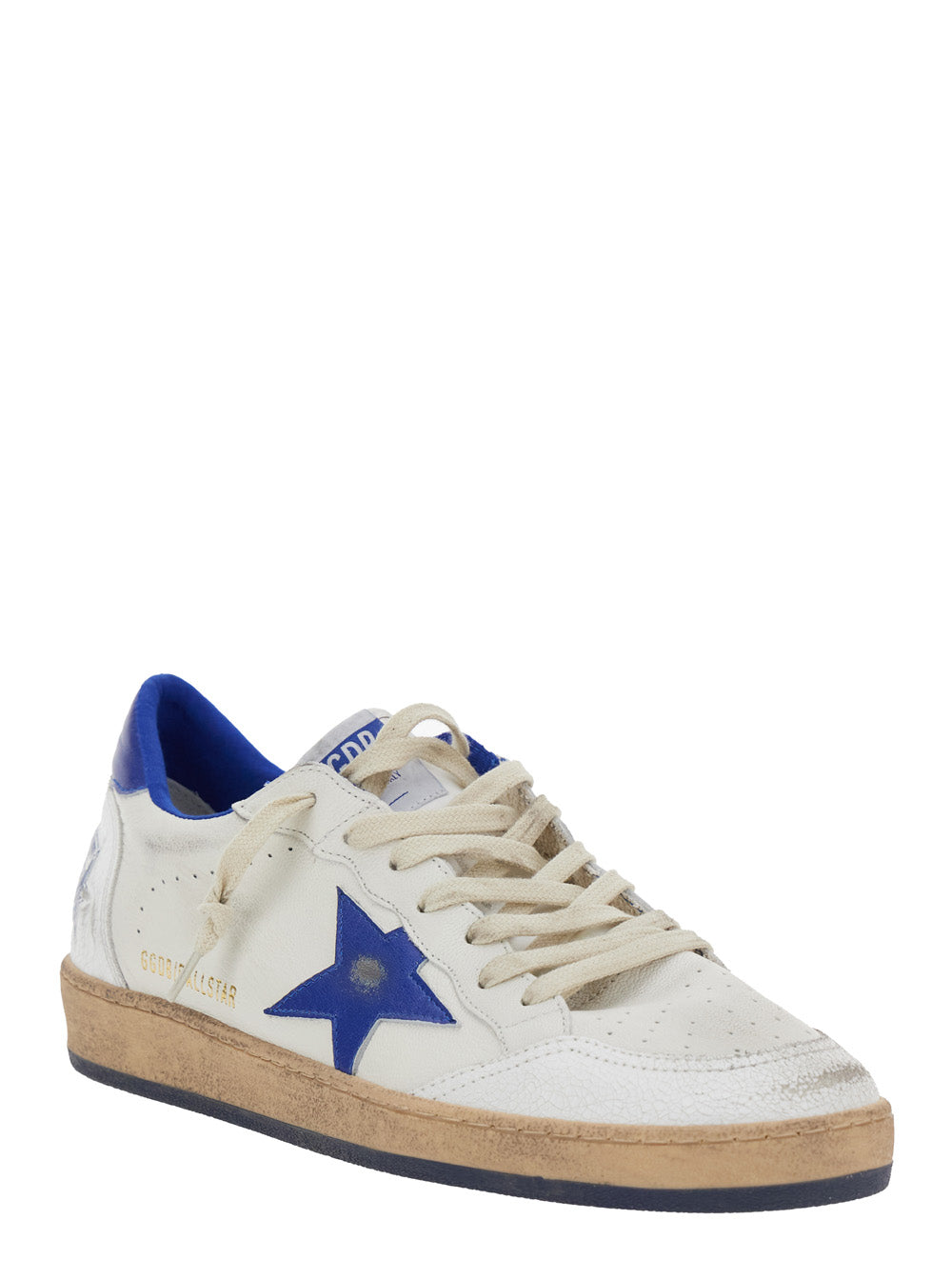 Golden Goose Men 'Ballstar' White Low Top Sneakers With Star Patch On The Side And Maxi Lettering On The Rear In Leather Man