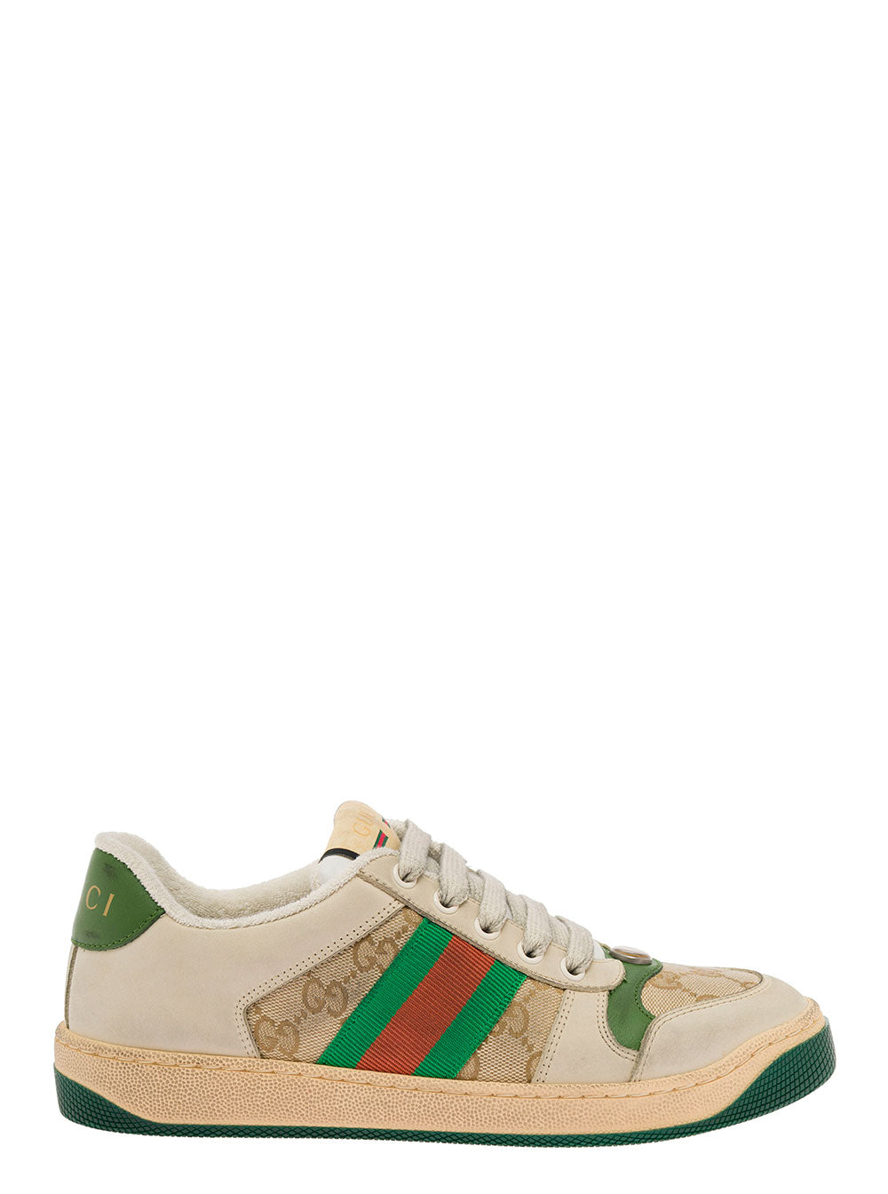 Gucci Women Sneakers 'Screener Original' In Leather Color Burro And Gg Canvas Woman GUCCI