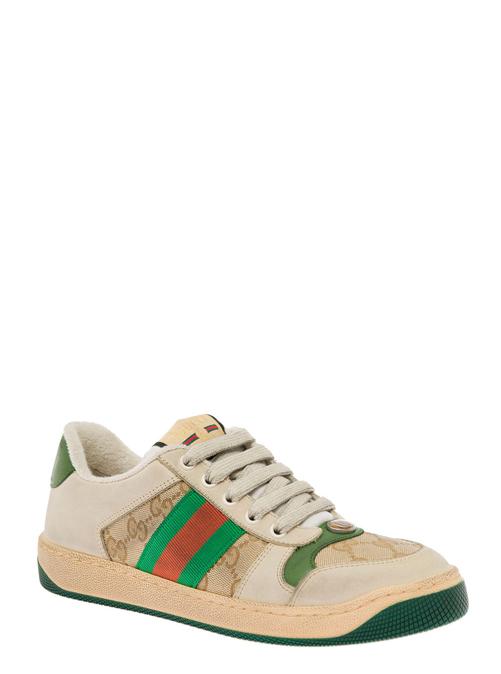 Gucci Women Sneakers 'Screener Original' In Leather Color Burro And Gg Canvas Woman GUCCI