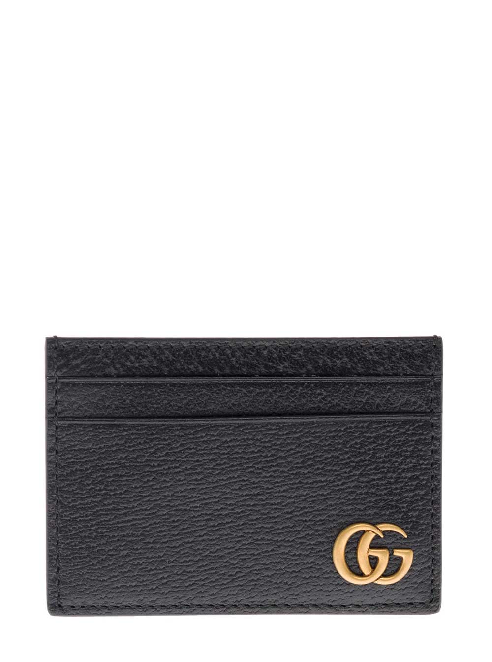 Gucci Men Card Holder With Gg Plaque On The Front In Black Leather For Men GUCCI