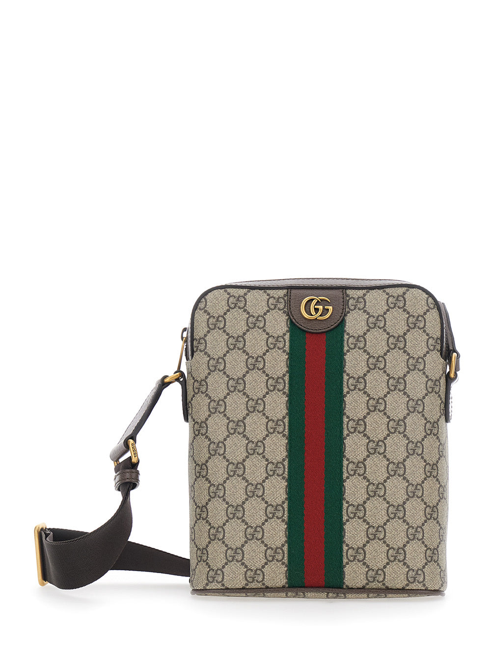 Gucci Men Crossbody Bag 'Ophidia Piccola' With Gg All-Over Motif And Metallic Logo On The Front In Gg Beige Fabric For Men GUCCI
