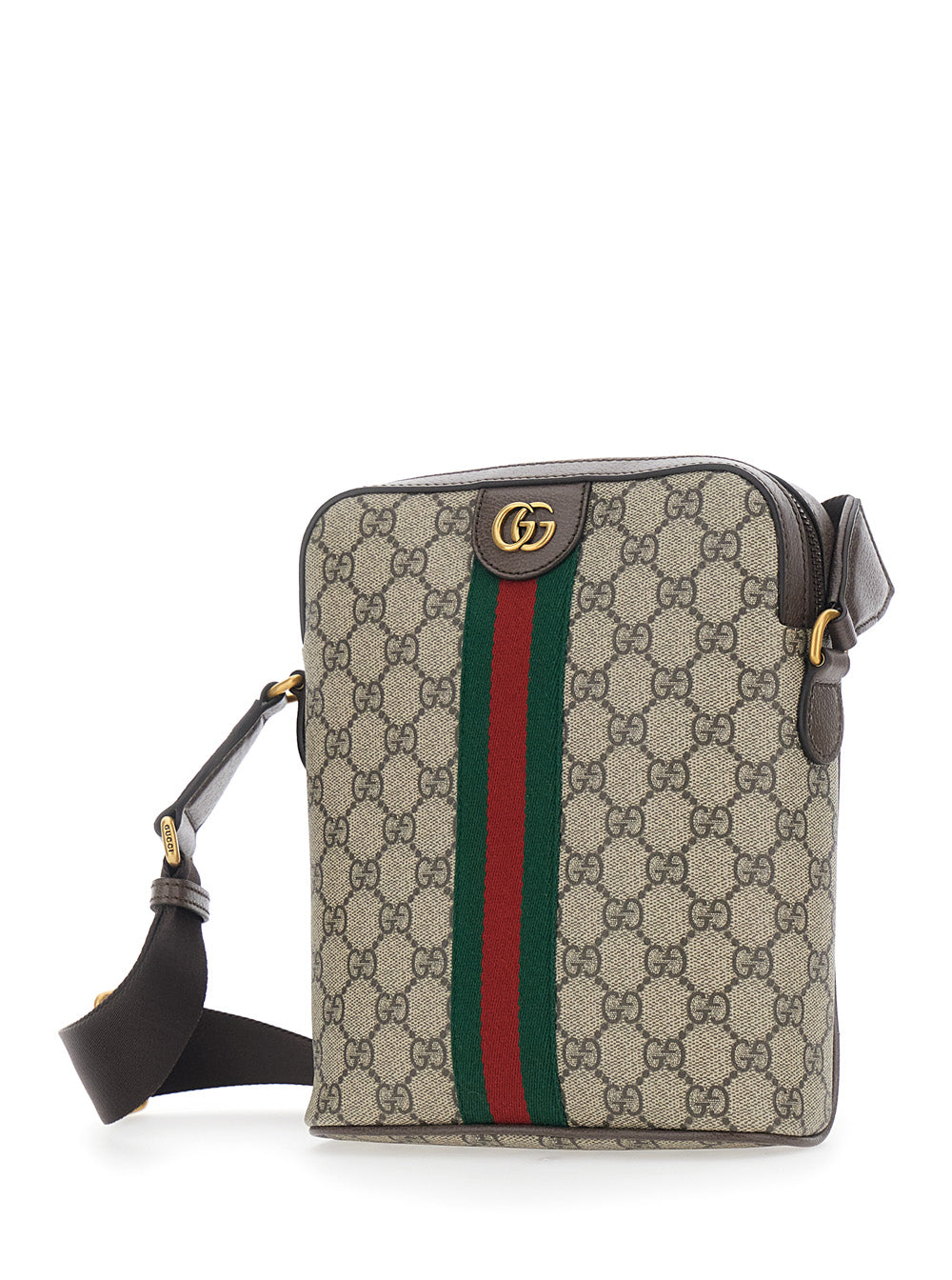 Gucci Men Crossbody Bag 'Ophidia Piccola' With Gg All-Over Motif And Metallic Logo On The Front In Gg Beige Fabric For Men GUCCI