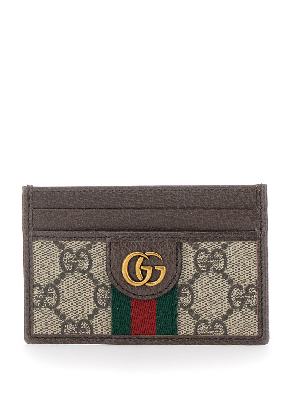 Gucci Men Card Holder 'Ophidia' With Gg Plate In Gg Canvas And Leather Beige Men GUCCI