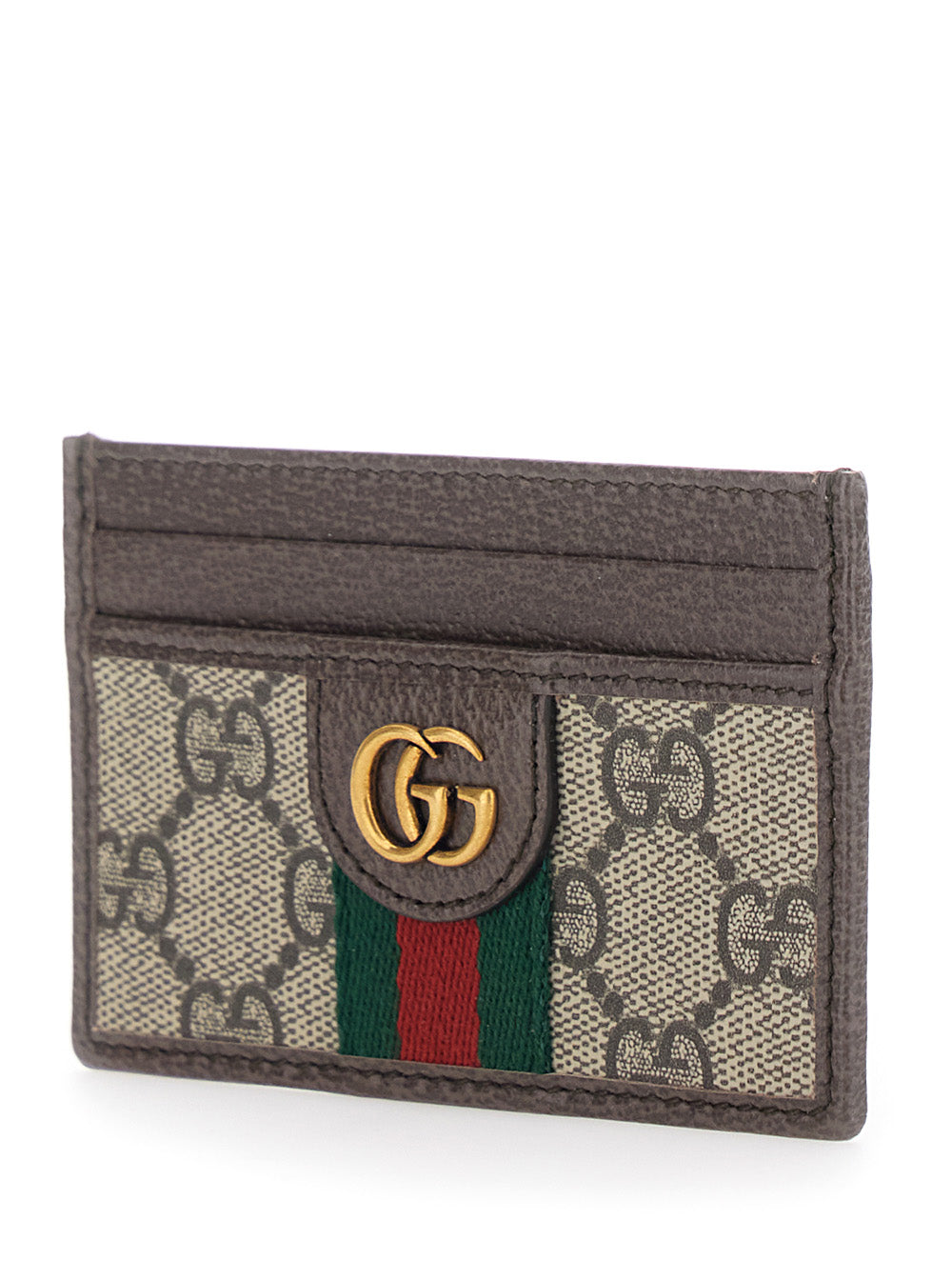 Gucci Men Card Holder 'Ophidia' With Gg Plate In Gg Canvas And Leather Beige Men GUCCI