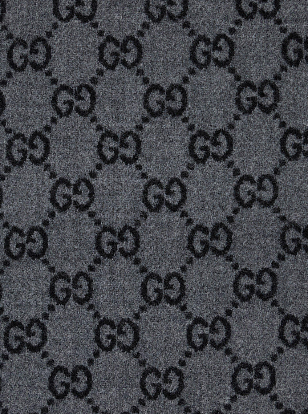 Gucci Men Scarf 'Gg' With Fringed Edge In Gray Wool Men GUCCI