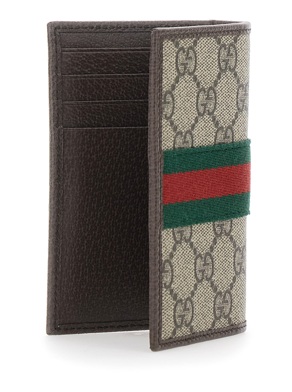 Gucci Men Wallet 'Ophidia' With Gg Plate On The Front And Web Detail On The Front In Gg Canvas And Beige Leather For Men GUCCI