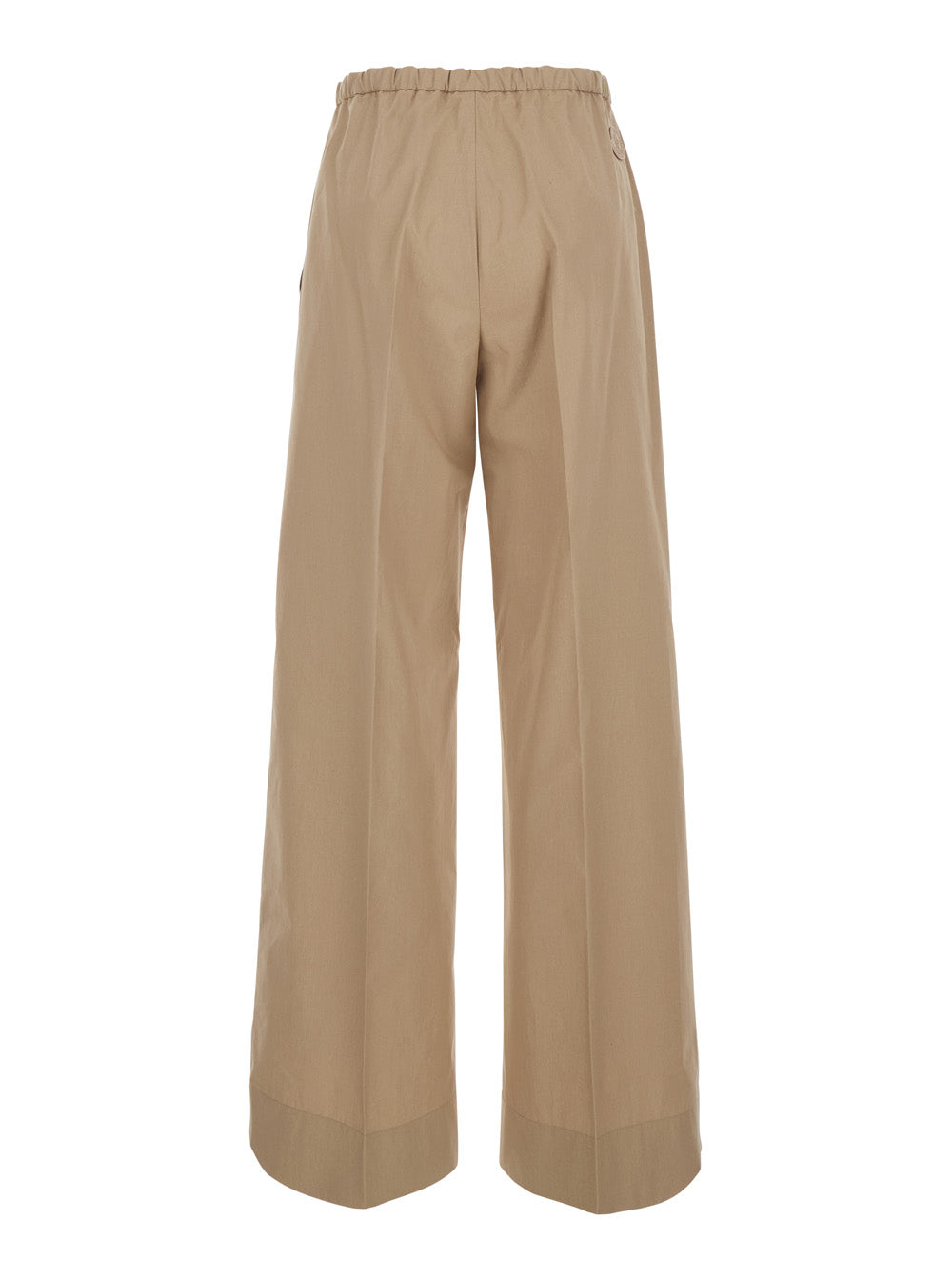 Moncler Women Beige Pants With Elasticated Waist And Logo Patch On The Back In Cotton Man MONCLER