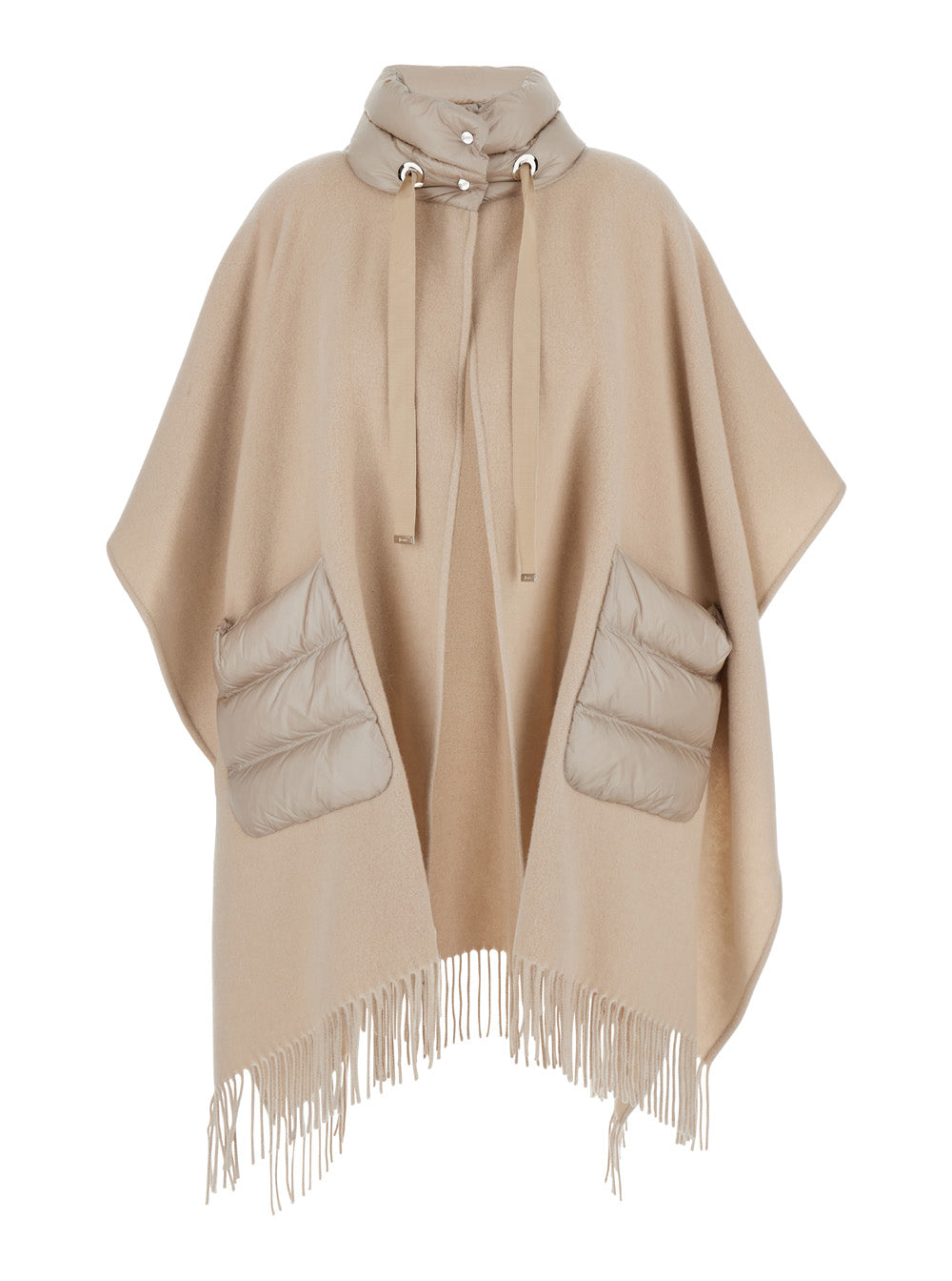 Herno Women Poncho With High Collar And Two Pockets In Wool And Nylon Beige Women HERNO