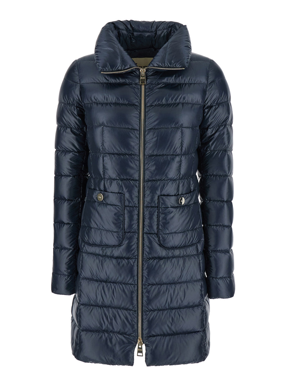 Herno Women Blue Down Jacket With Zip Closure And Two Patch Pockets In Tech Fabric For Women