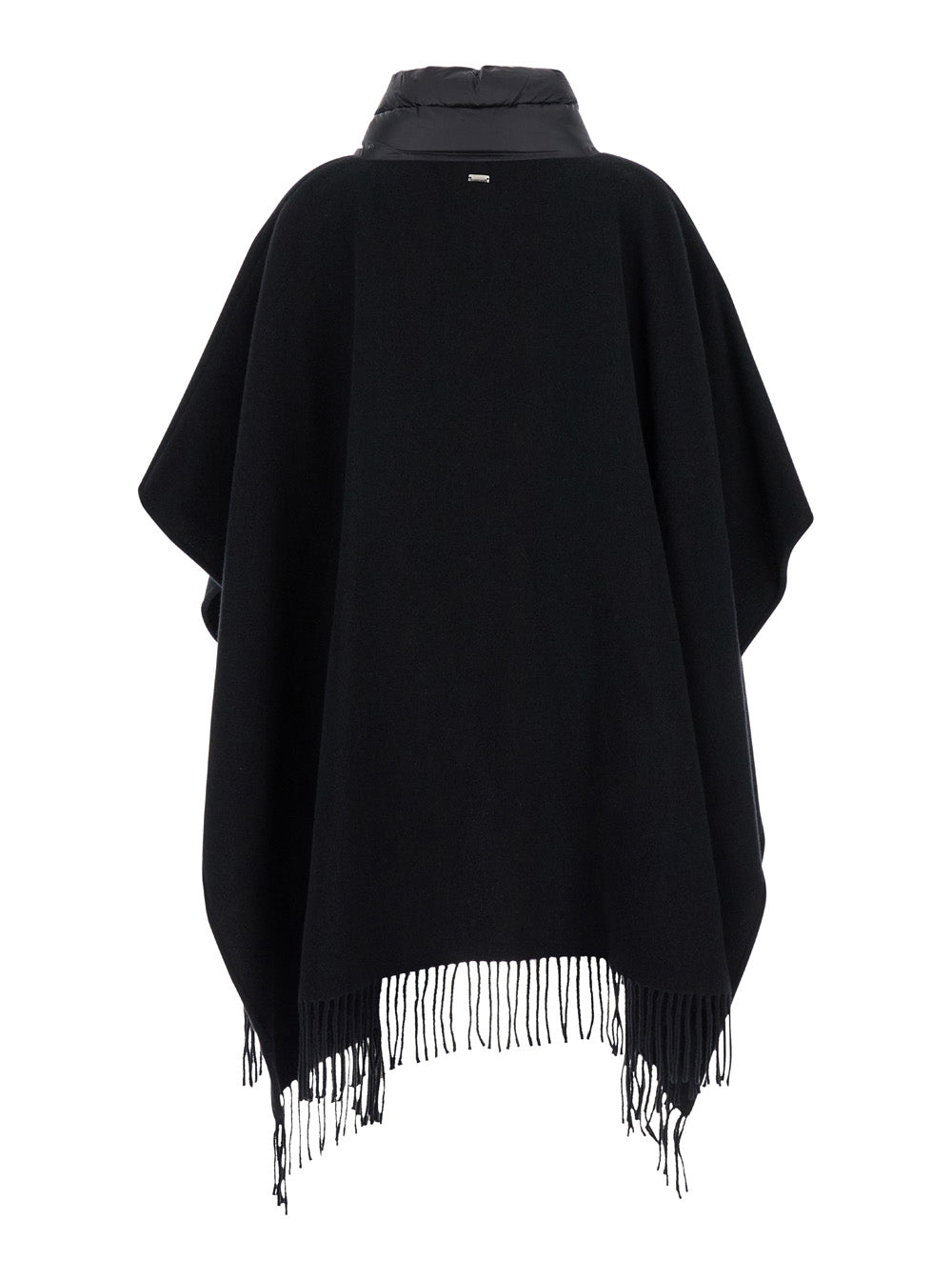 Herno Women High Neck Poncho With Patch Pockets In Black Wool And Nylon For Women HERNO