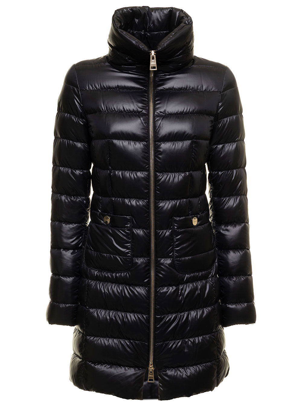 Herno Women Long Down Jacket With High Collar And Long Sleeves In Tech Fabric Black Woman
