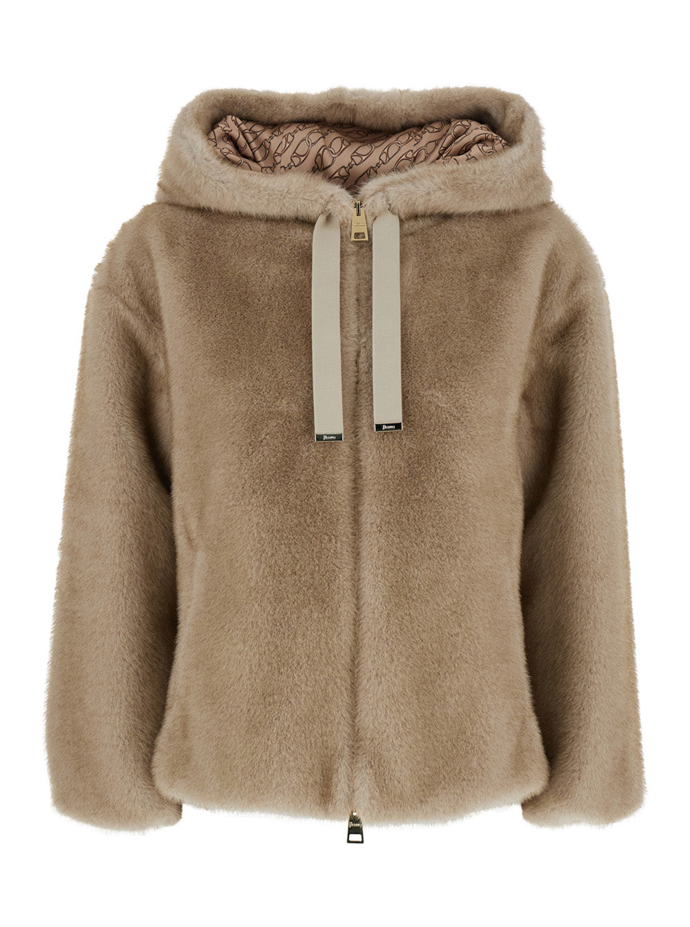 Herno Women Hooded Jacket With Drawstring In Ecoleather Beige For Women