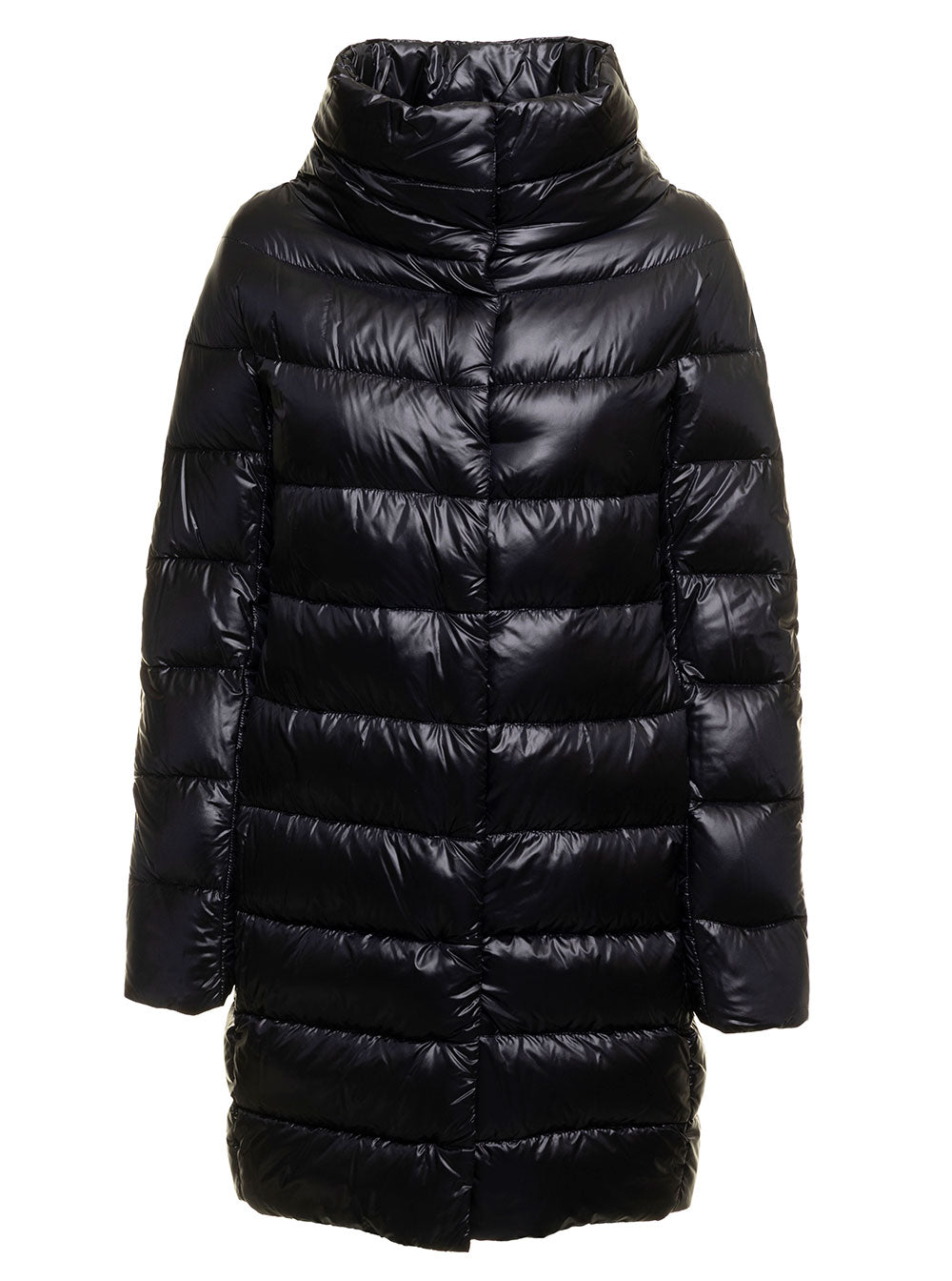 Herno Women Long Down Jacket With High Collar In Black Tech Fabric For Women