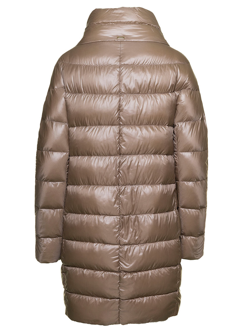 Herno Women Long Down Jacket With Funnel Neck And Tech Fabric Beige Woman