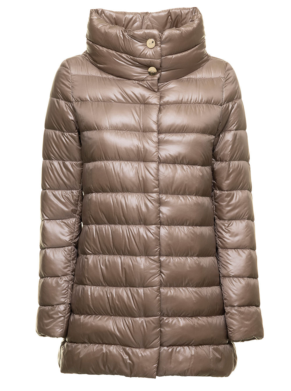 Herno Women Down Jacket Amelia With High Collar And Long Sleeves In Tech Fabric Taupe For Women