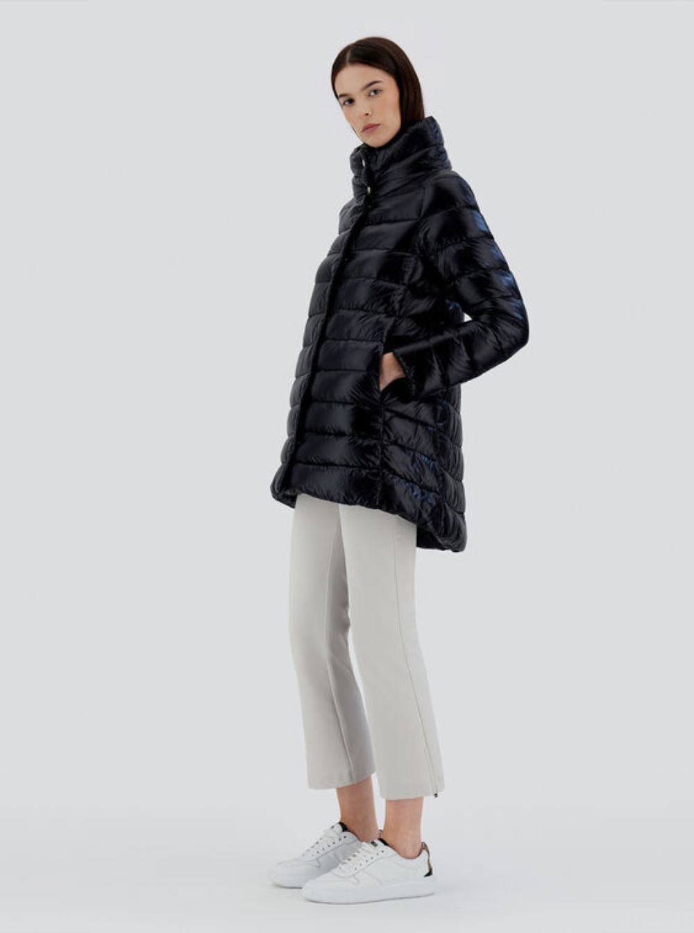 Herno Women Down Jacket Amelia With High Collar In Black Tech Fabric Women