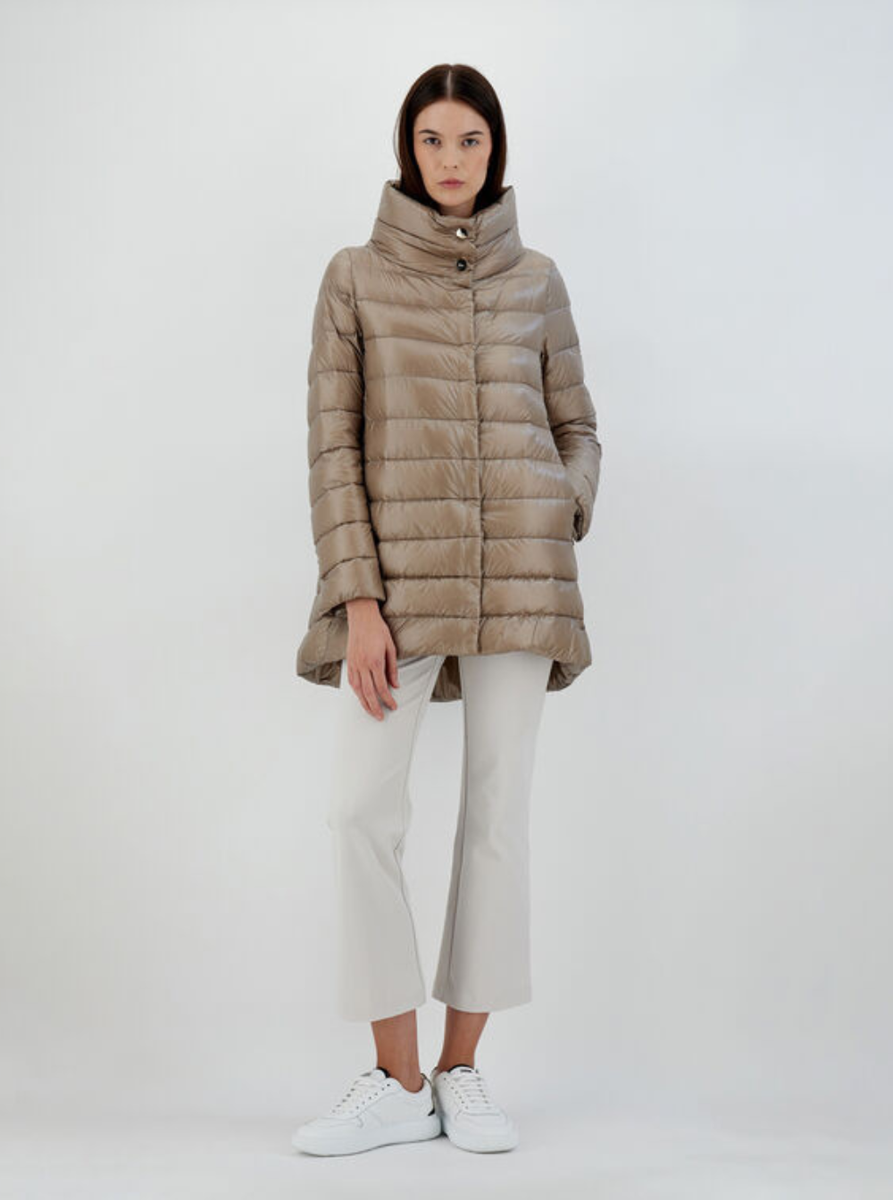 Herno Women Down Jacket Amelia With High Collar And Long Sleeves In Tech Fabric Taupe For Women