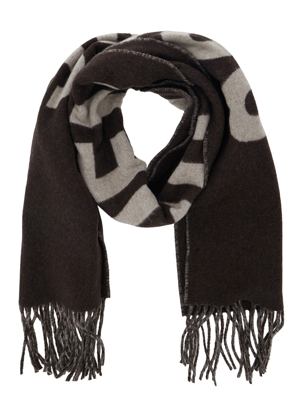 Jacquemus Men Scarf 'L'echarpe Jacquemus' With Maxi Logo Lettering And Fringed Hem In Brown For Men JACQUEMUS