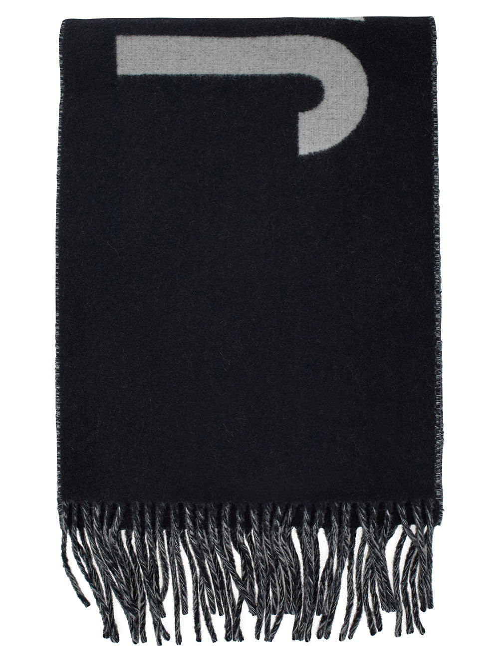 Jacquemus Men Scarf 'L'echarpe Jacquemus' With Maxi Logo Lettering And Fringed Edge In Black Wool Men JACQUEMUS