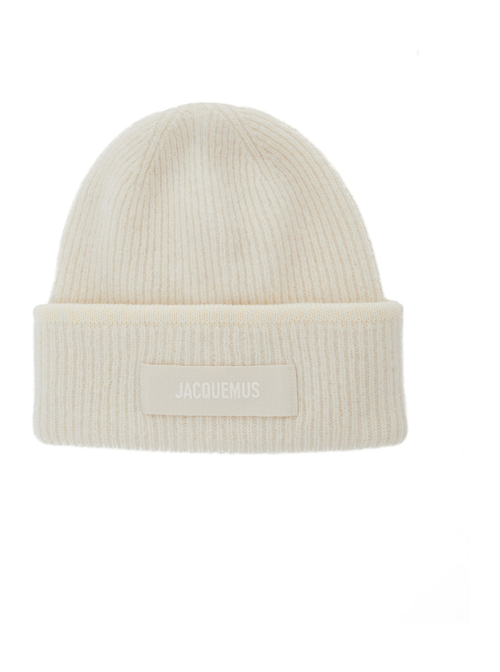 Jacquemus Men Hat 'Le Bonnet Gros Grain' With Logo Patch On The Front And Ribbed Knit In White Men JACQUEMUS