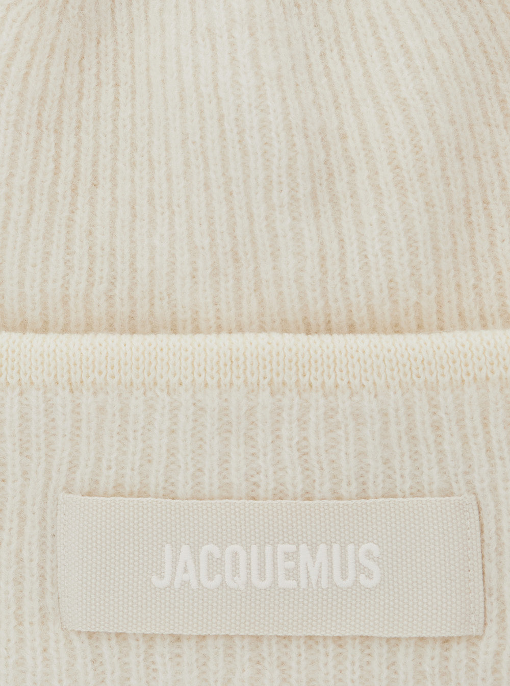 Jacquemus Men Hat 'Le Bonnet Gros Grain' With Logo Patch On The Front And Ribbed Knit In White Men JACQUEMUS