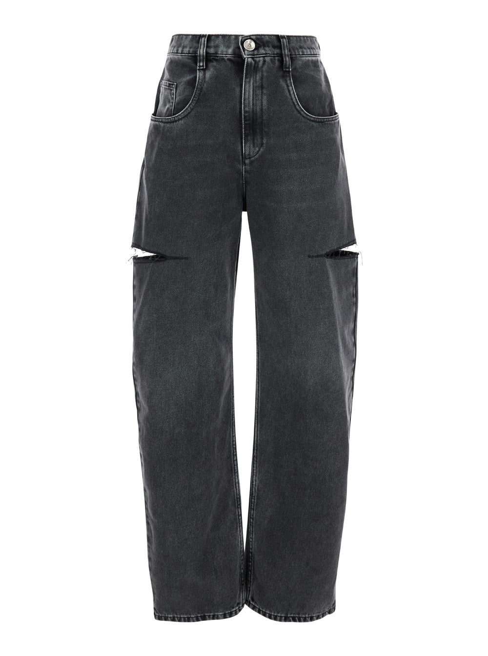 Maison Margiela Women Five-Pocket Design Ripped Black Cotton Denim Jeans Woman