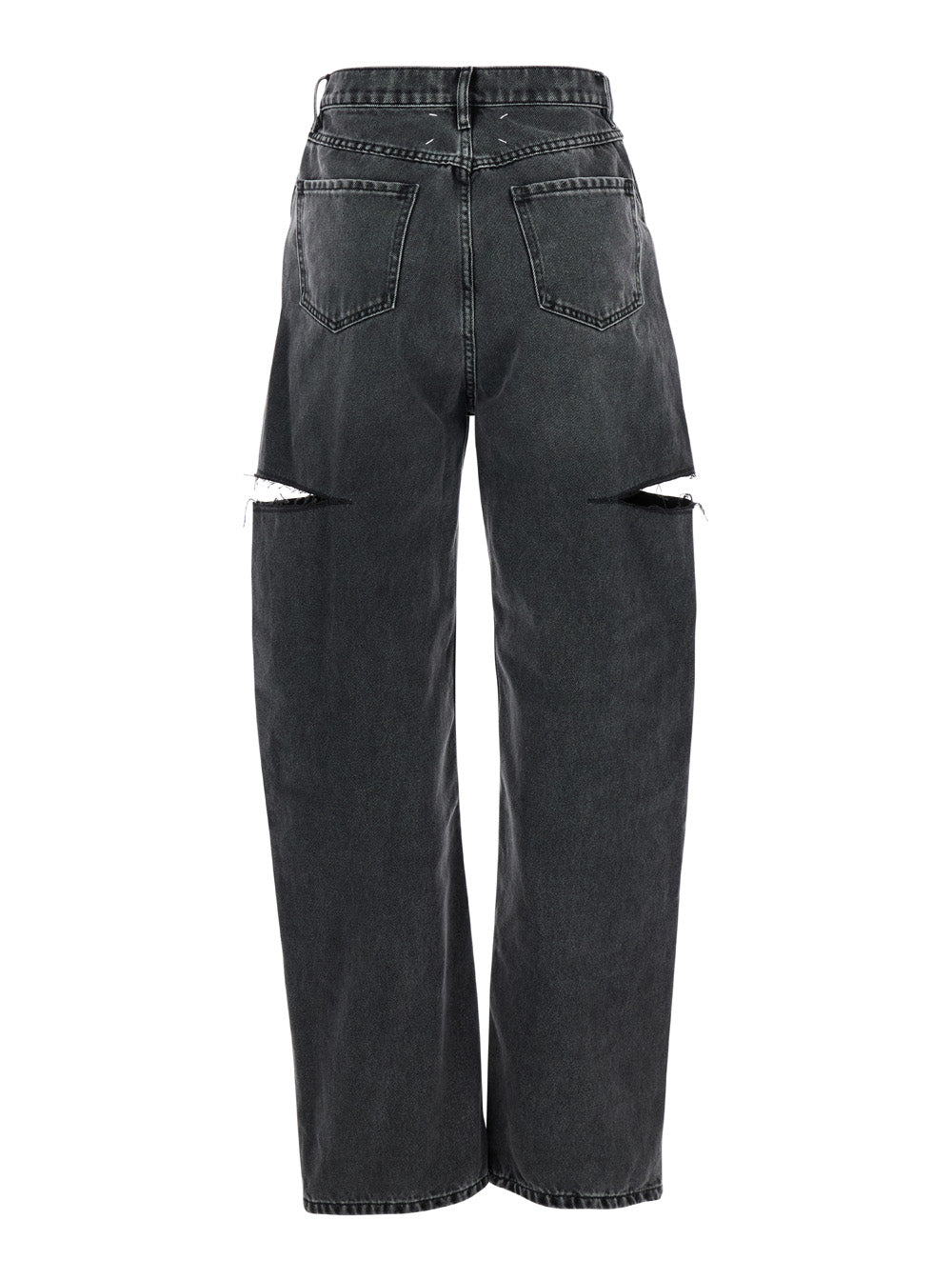 Maison Margiela Women Five-Pocket Design Ripped Black Cotton Denim Jeans Woman