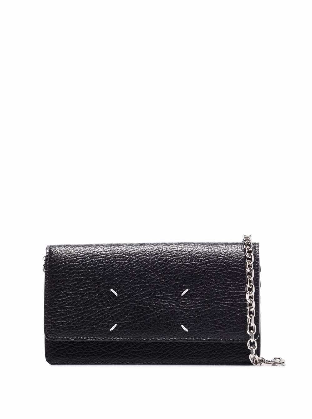 Maison Margiela Women Crossbody Wallet With Magnetic Closure In Grained Black Leather For Women