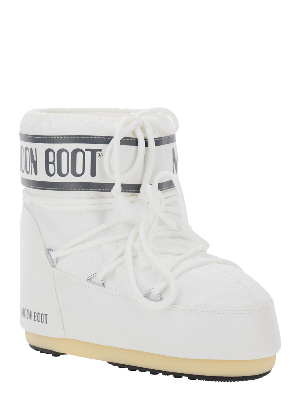 Moon Boot Women Snow Boots With Maxi Logo Print In White Tech Fabric For Women MOON BOOT