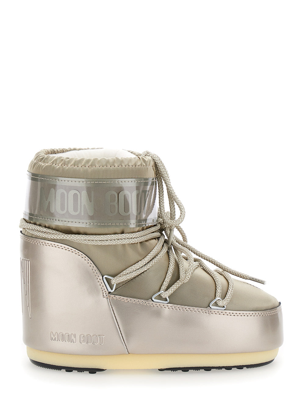 Moon Boot Women Snow Boots With Bow On The Front And Maxi Logo Print In Metallic Tech Fabric For Women MOON BOOT