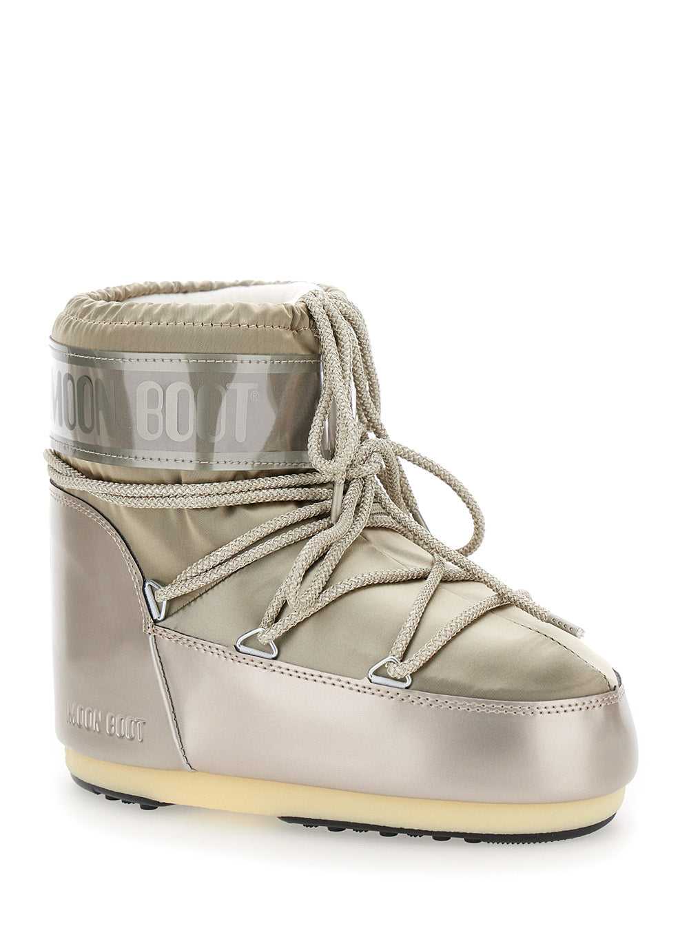 Moon Boot Women Snow Boots With Bow On The Front And Maxi Logo Print In Metallic Tech Fabric For Women MOON BOOT