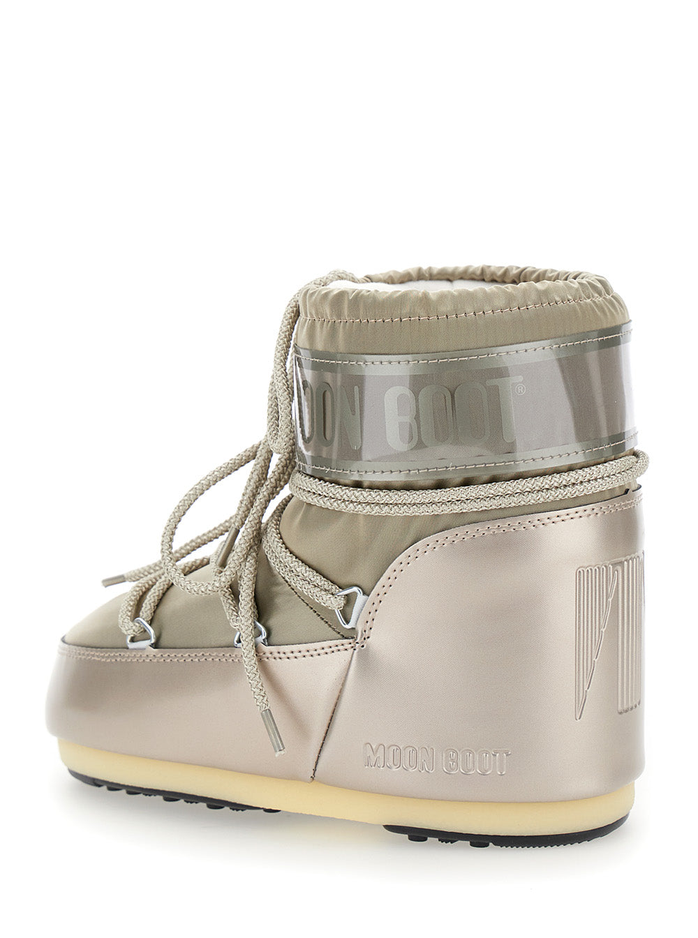 Moon Boot Women Snow Boots With Bow On The Front And Maxi Logo Print In Metallic Tech Fabric For Women MOON BOOT
