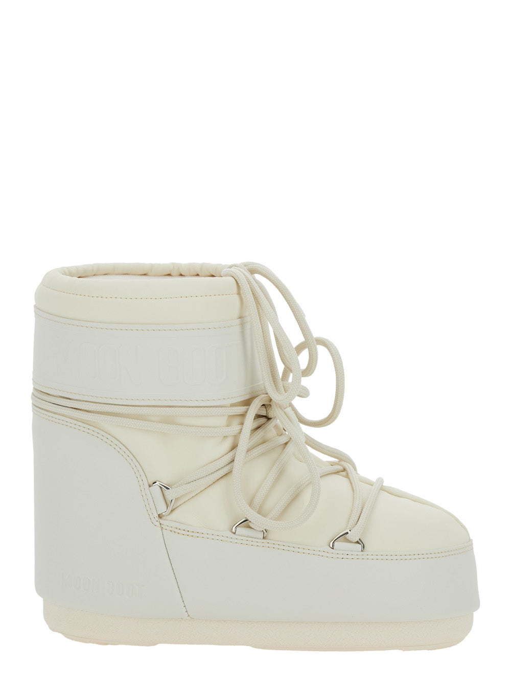 Moon Boot Women Snow Boots With Maxi Logo Print On The Side In White Tech Fabric For Women MOON BOOT