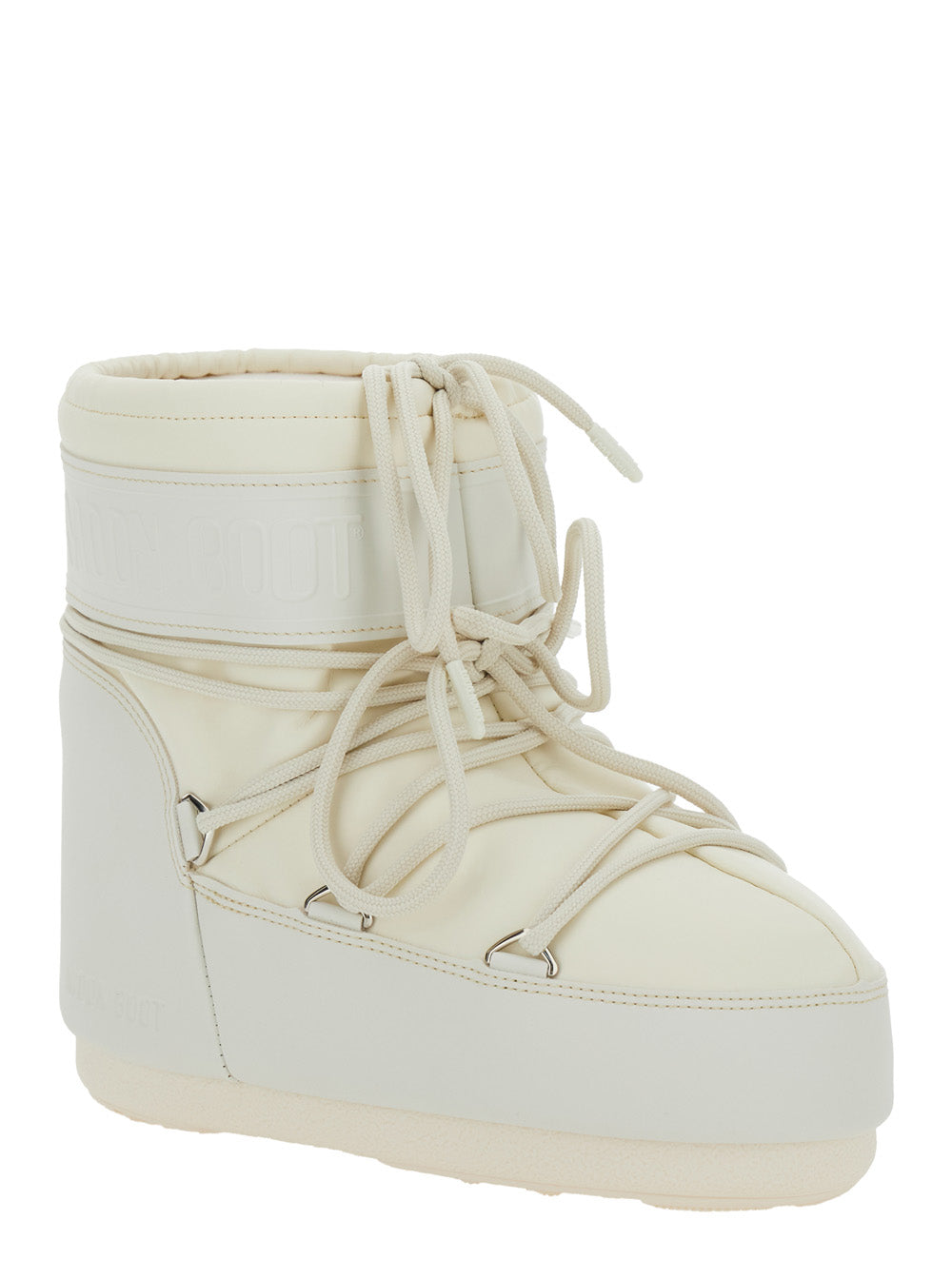 Moon Boot Women Snow Boots With Maxi Logo Print On The Side In White Tech Fabric For Women MOON BOOT