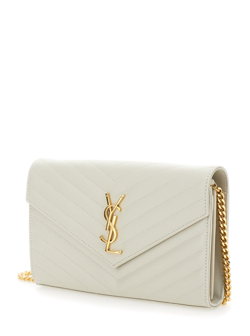 Saint Laurent Women Pouch 'Cassandre' With Chevron Leather Detail White Woman SAINT LAURENT