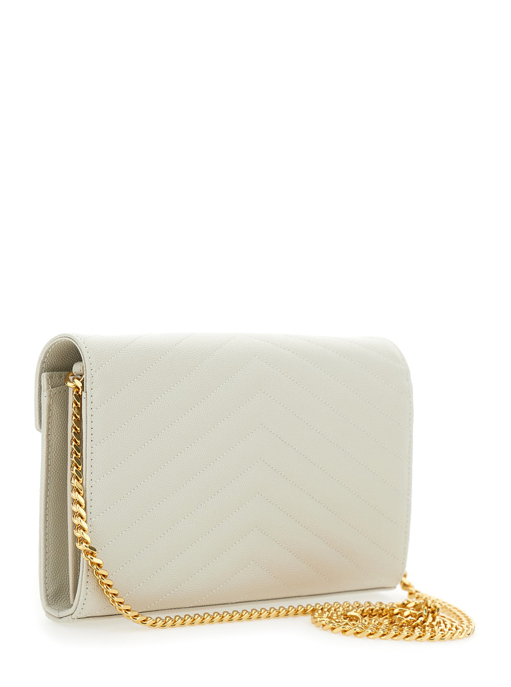 Saint Laurent Women Pouch 'Cassandre' With Chevron Leather Detail White Woman SAINT LAURENT