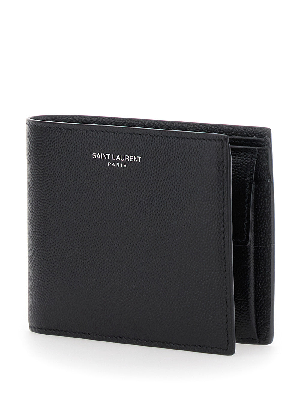 Saint Laurent Men Bi-Fold Wallet 'Monogram' With Logo Lettering On The Front In Black Leather For Men SAINT LAURENT