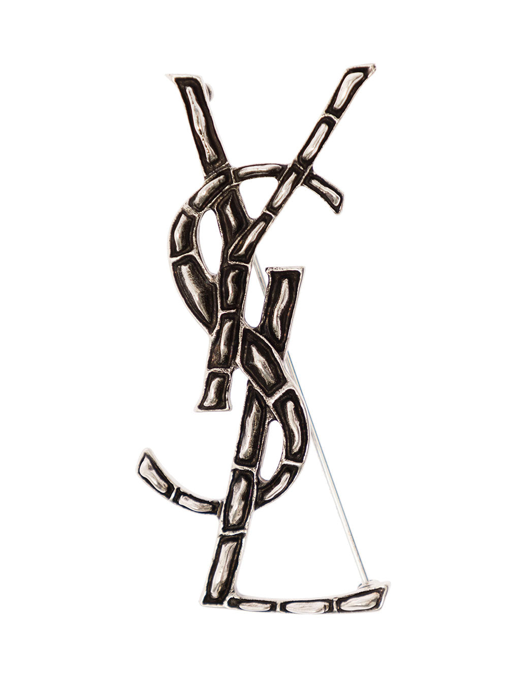 Saint Laurent Men Brooch With Crocodile Texture Monogram In Silver Brass For Women SAINT LAURENT