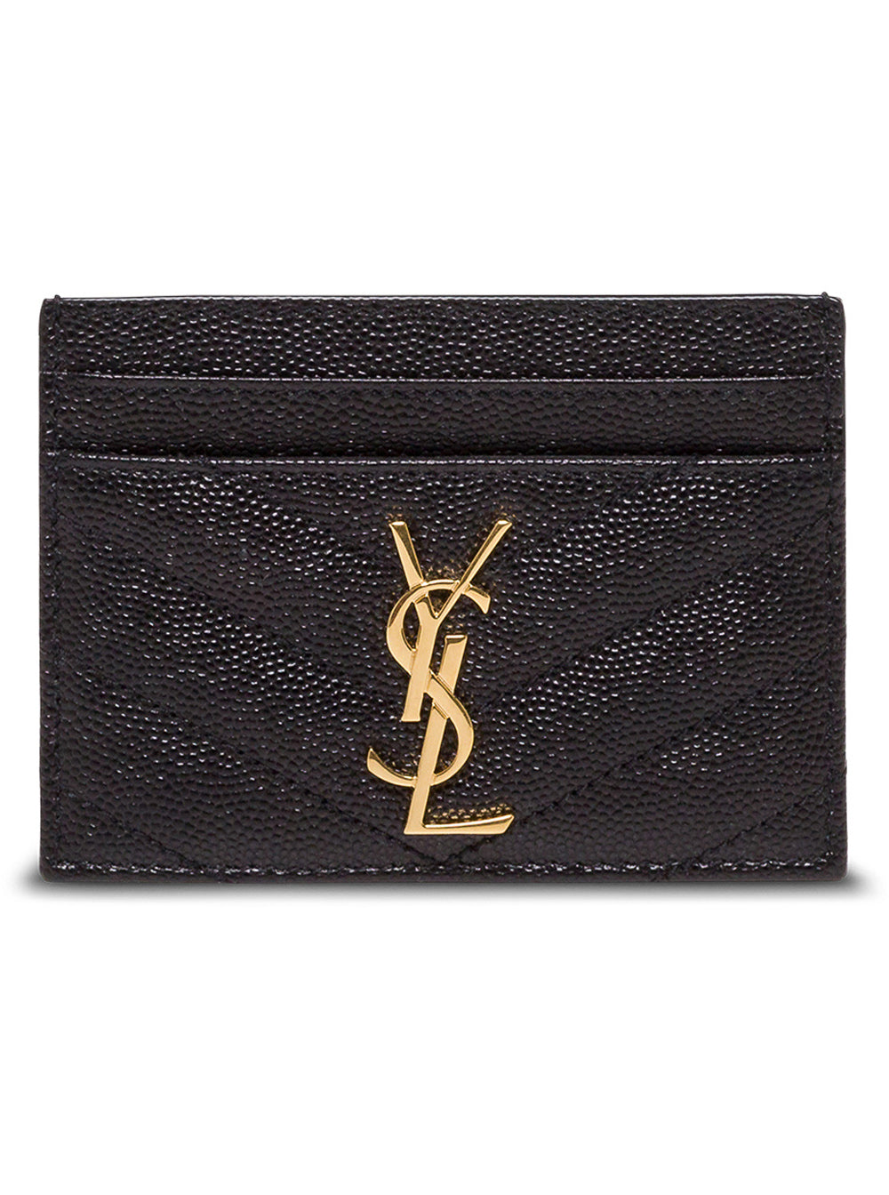 Saint Laurent Women Black Quilted Leather Card Holder With Logo SAINT LAURENT