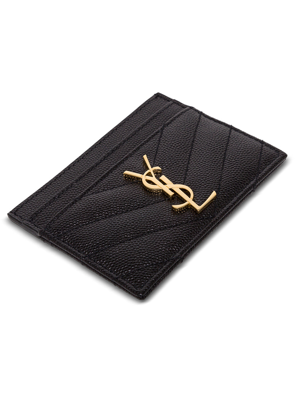 Saint Laurent Women Black Quilted Leather Card Holder With Logo SAINT LAURENT