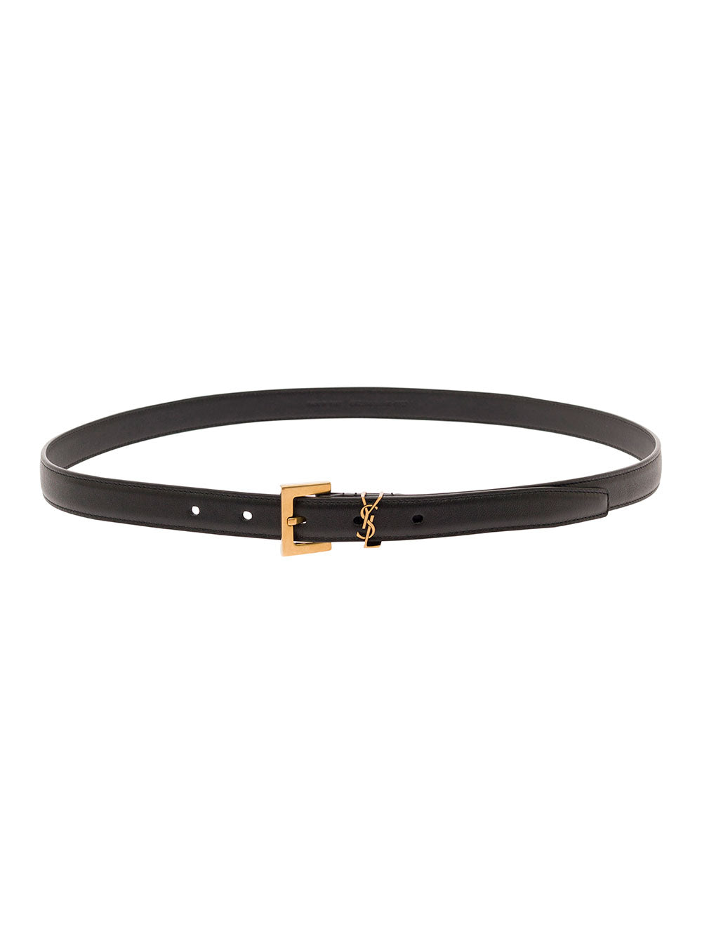 Saint Laurent Women Black Belt In Leather With Gold-Tone Buckle And Monogram Detail Woman SAINT LAURENT