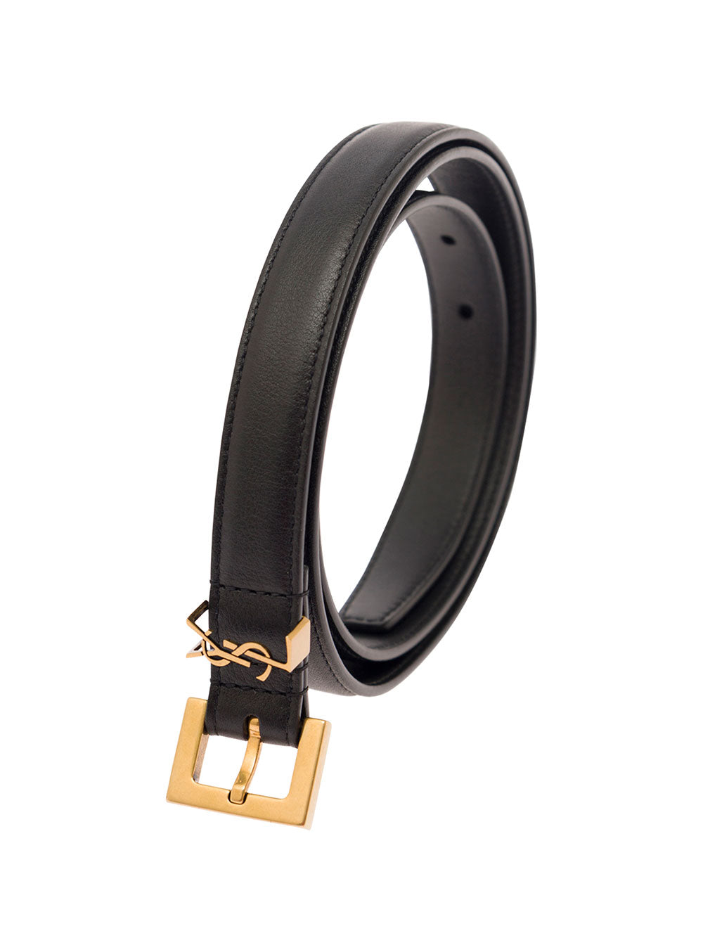 Saint Laurent Women Black Belt In Leather With Gold-Tone Buckle And Monogram Detail Woman SAINT LAURENT