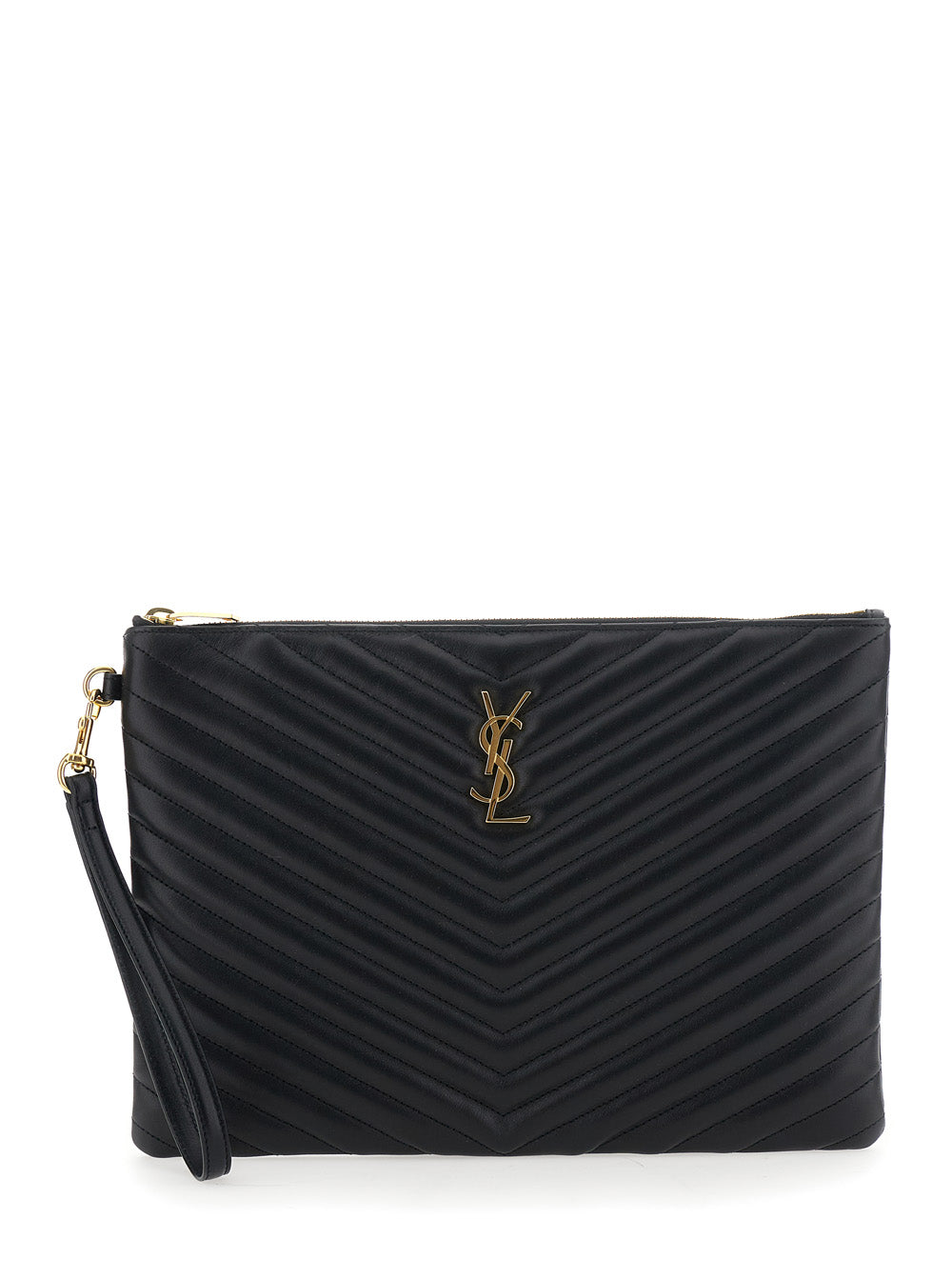 Saint Laurent Women Clutch 'Cassandre' With Removable Strap And Cassandre Plate On The Front In Black Leather For Women SAINT LAURENT
