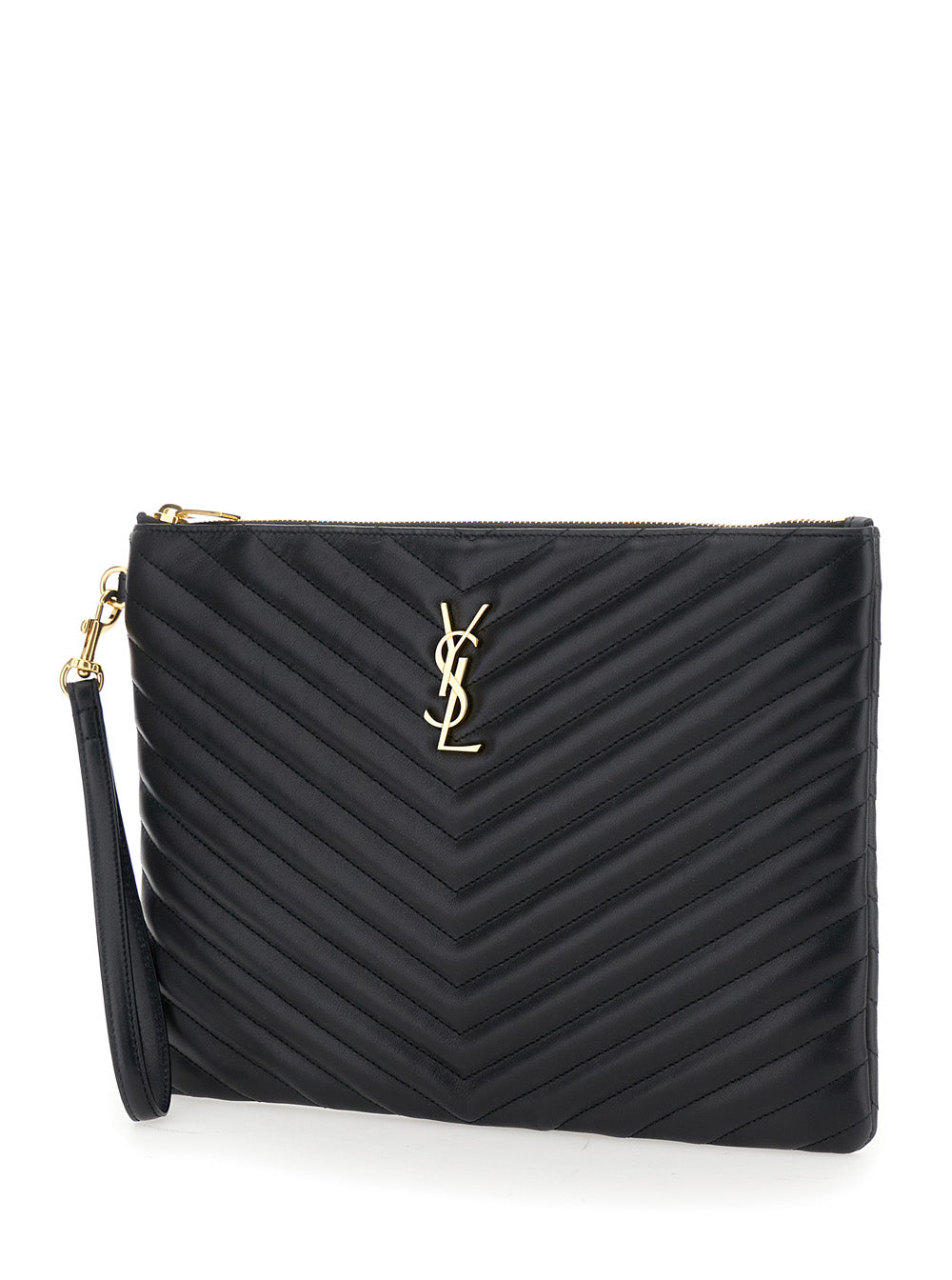 Saint Laurent Women Clutch 'Cassandre' With Removable Strap And Cassandre Plate On The Front In Black Leather For Women SAINT LAURENT