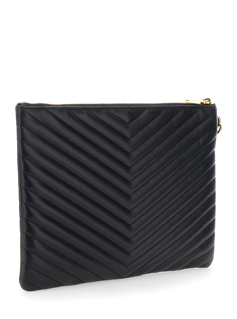 Saint Laurent Women Clutch 'Cassandre' With Removable Strap And Cassandre Plate On The Front In Black Leather For Women SAINT LAURENT