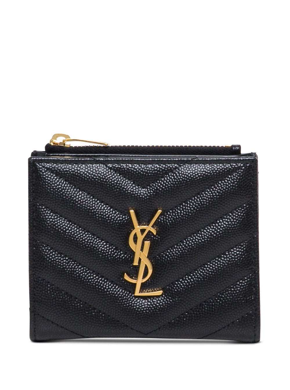 Saint Laurent Women Wallet 'Chevron' With Metal Logo In Black Leather For Women SAINT LAURENT