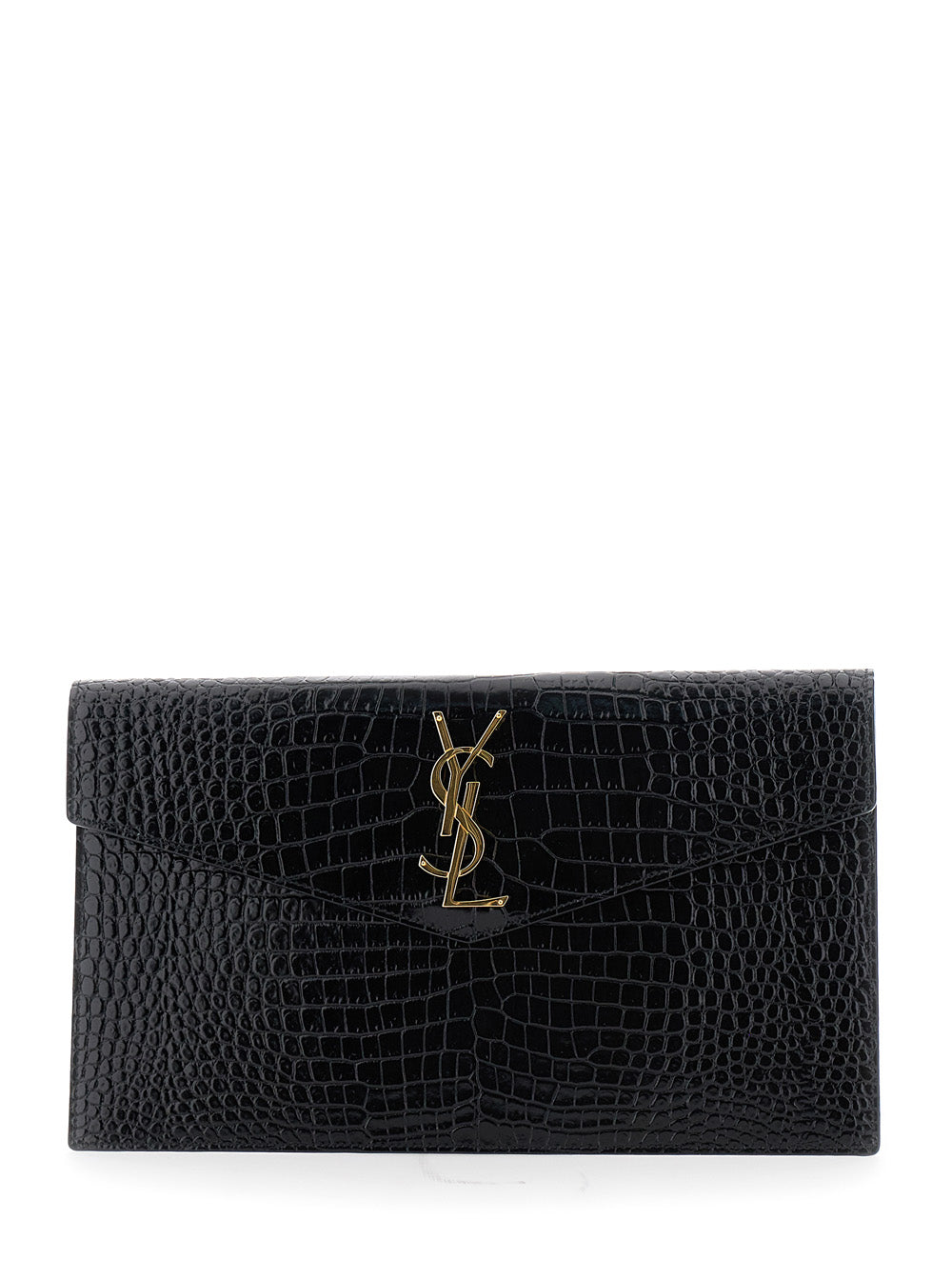 Saint Laurent Women Clutch 'Logo' With Logo Plate On The Front In Black Leather For Women SAINT LAURENT