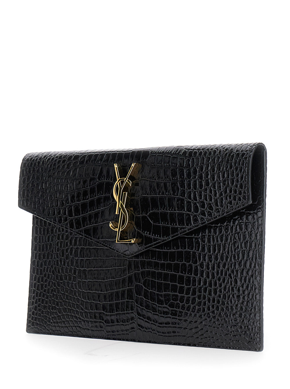 Saint Laurent Women Clutch 'Logo' With Logo Plate On The Front In Black Leather For Women SAINT LAURENT