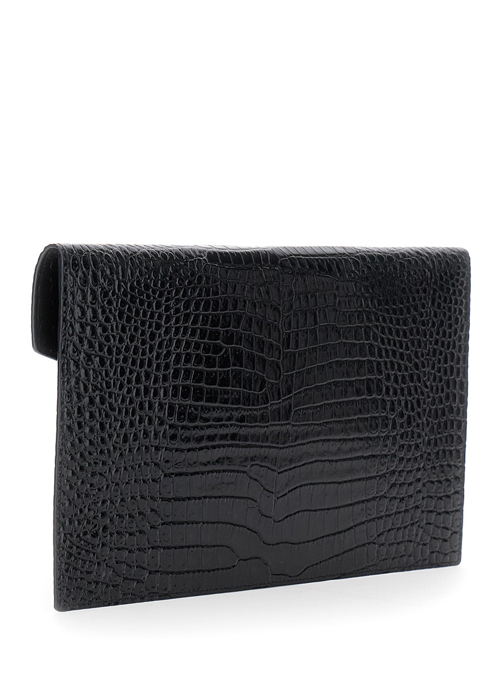 Saint Laurent Women Clutch 'Logo' With Logo Plate On The Front In Black Leather For Women SAINT LAURENT