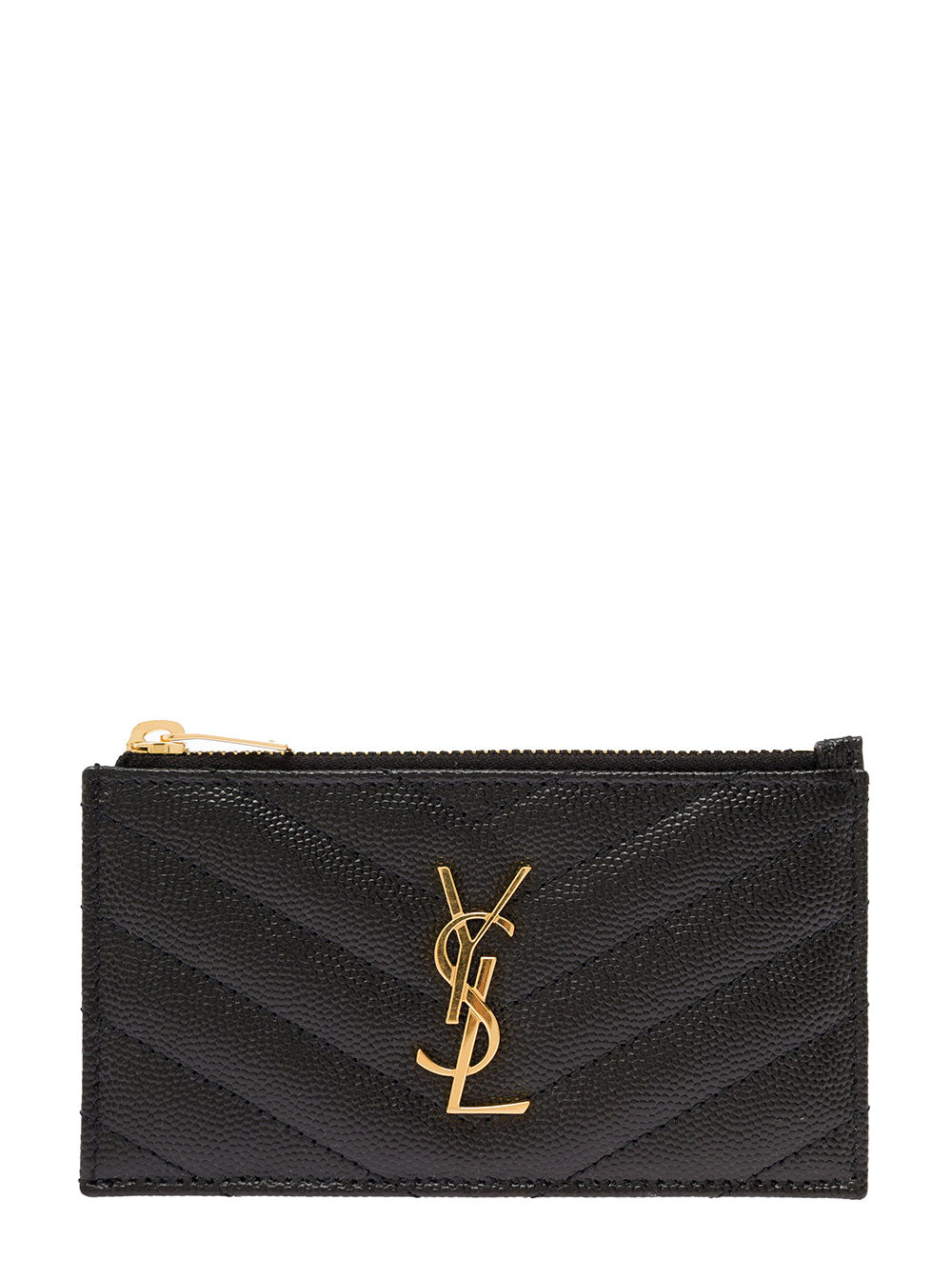 Saint Laurent Women Card Holder 'Cassandre' With Zip And Crocodile-Embossed Leather Logo Black Woman SAINT LAURENT